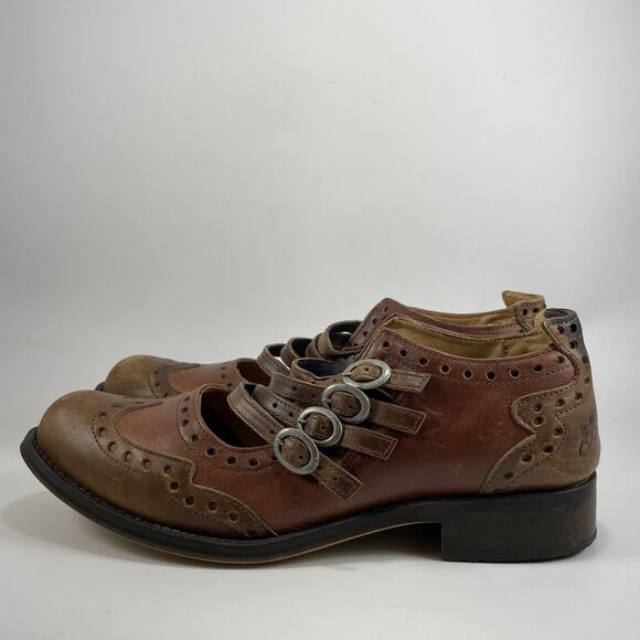 John Fluevog Adrian-Alli 4 Buckle Mary Jane Womens Size 12 Brown Leather Brogue - Picture 5 of 11